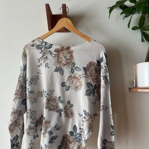 Floral Knit Sweater - Cream and Brown